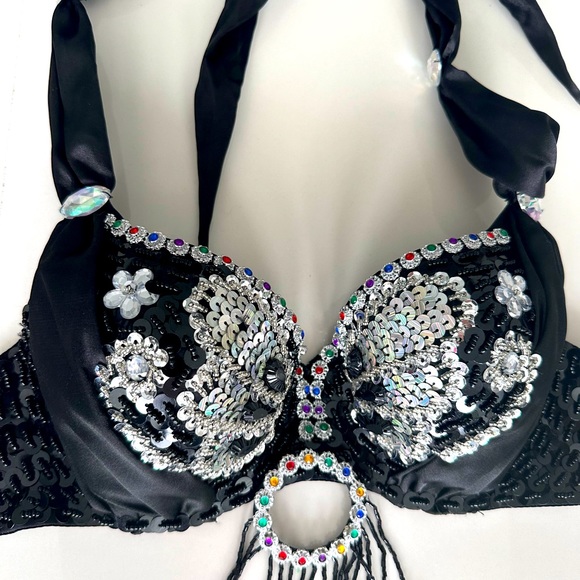 Festival Rave Carnival Bra and Belt Set w Beads, Sequins and Fringe - Size S/M - Picture 3 of 9